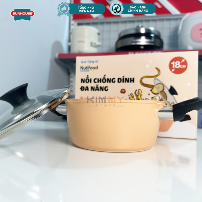 Nồi 18cm Greencook 6 lớp chống dính - vung thủy tinh cường lực